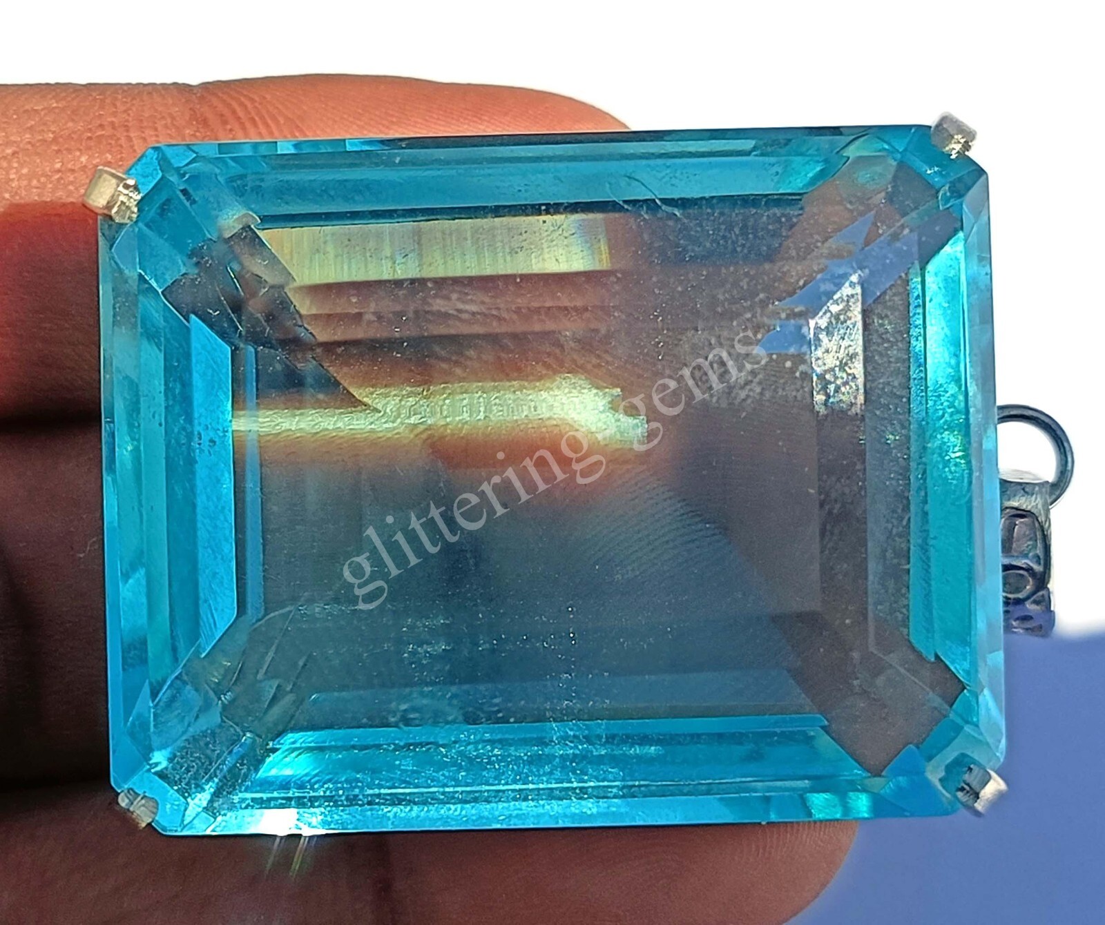 225.00 Ct Emerald Cut Natural Blue Aquamarine 925 Silver Pendant Loose Gems AJ21