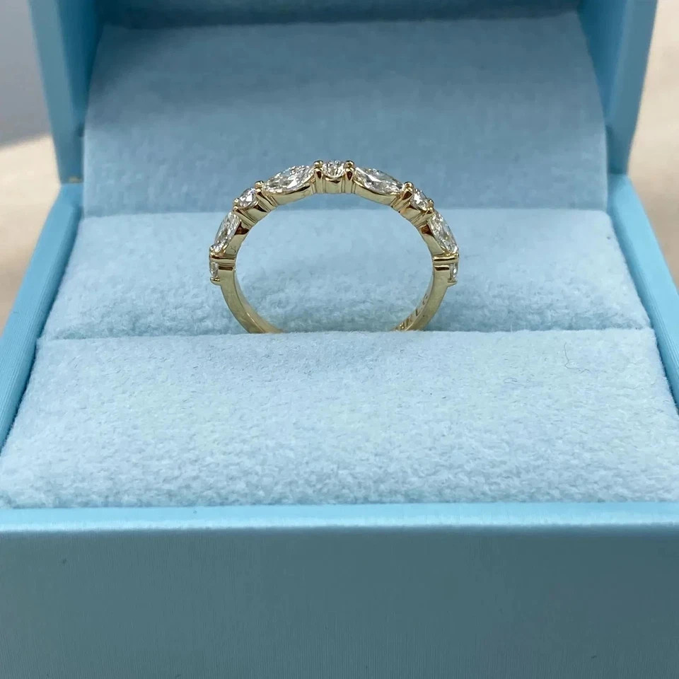 Diamond Band Round & Marquise Cut 0.7 Ct 14k Yellow Gold Lab Grown VVS E F CVD