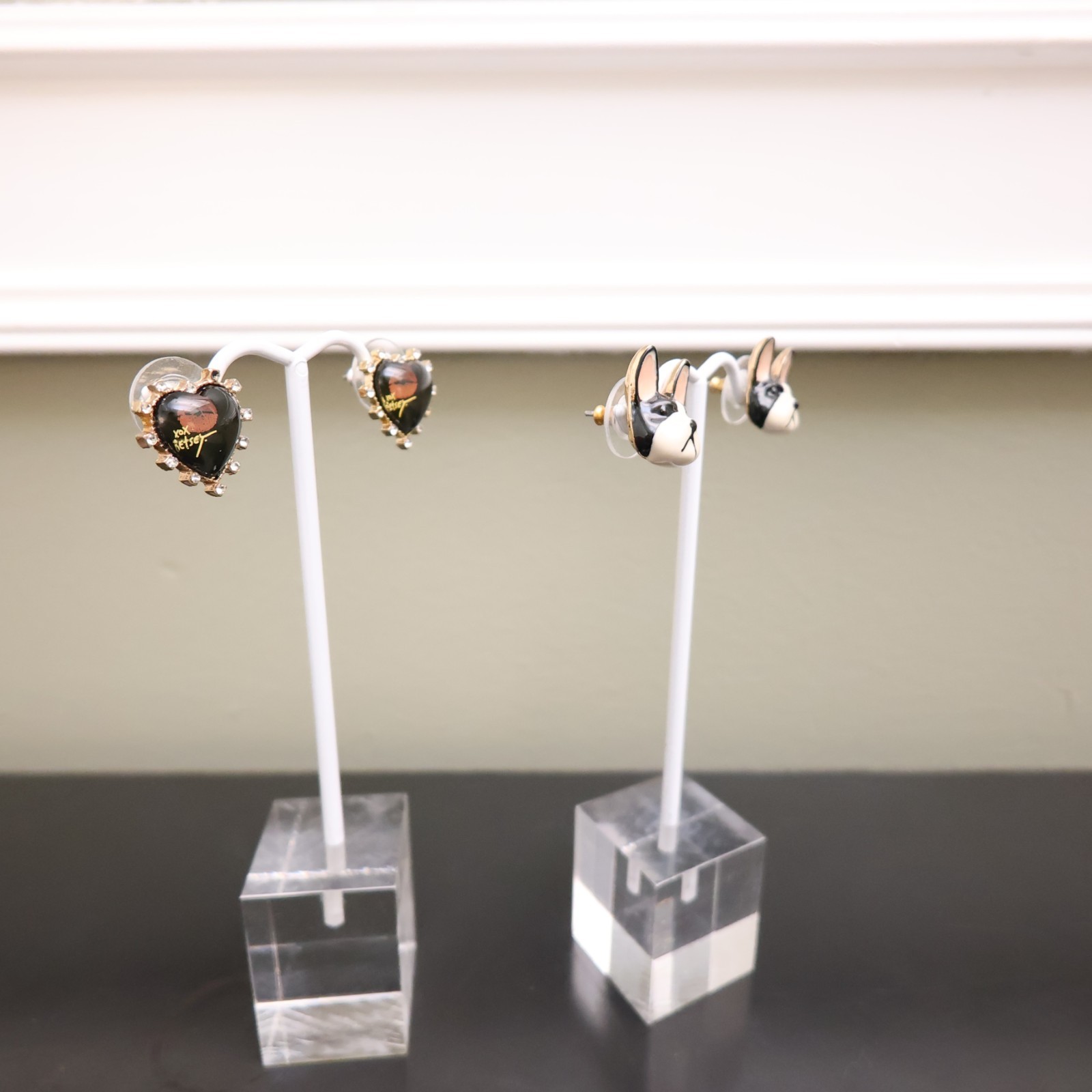 Betsey Johnson jewelry lot 1 pair XOX Lucite hearts 1 pair Boston terrier studs