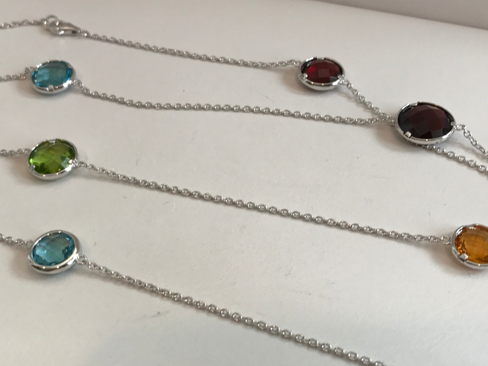 36” LONG MULTI- COLOR NECKLACE W/ MULTI- COLOR GEMSTONES / 925 STERLING SILVER