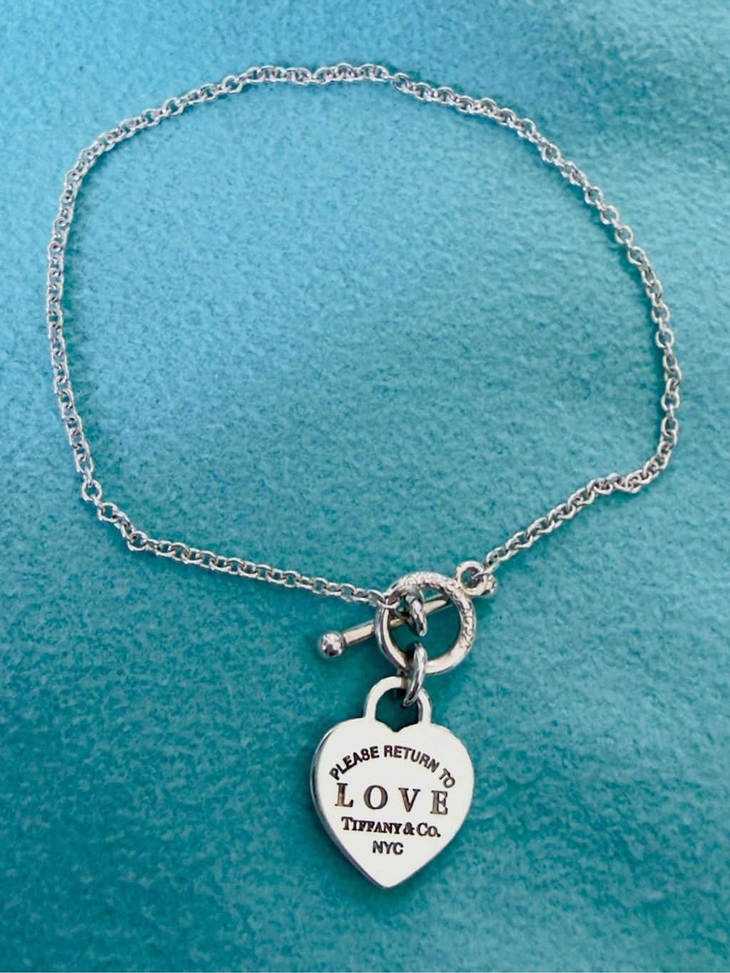 Tiffany & Co. Sterling Silver Blue Enamel “LOVE” Toggle Bracelet 6.3 Inches