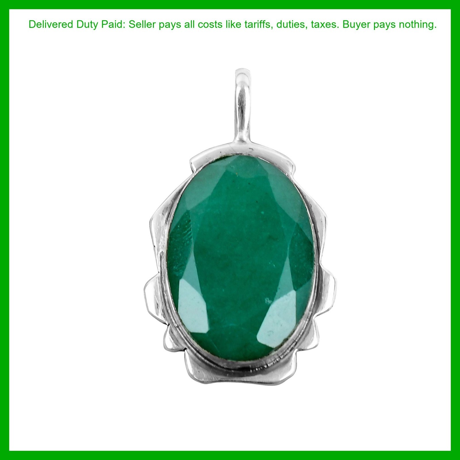 Oval Zambian Emrald Gemstone Anniversary Wife Gift Pendant Jewelry 925 Silver