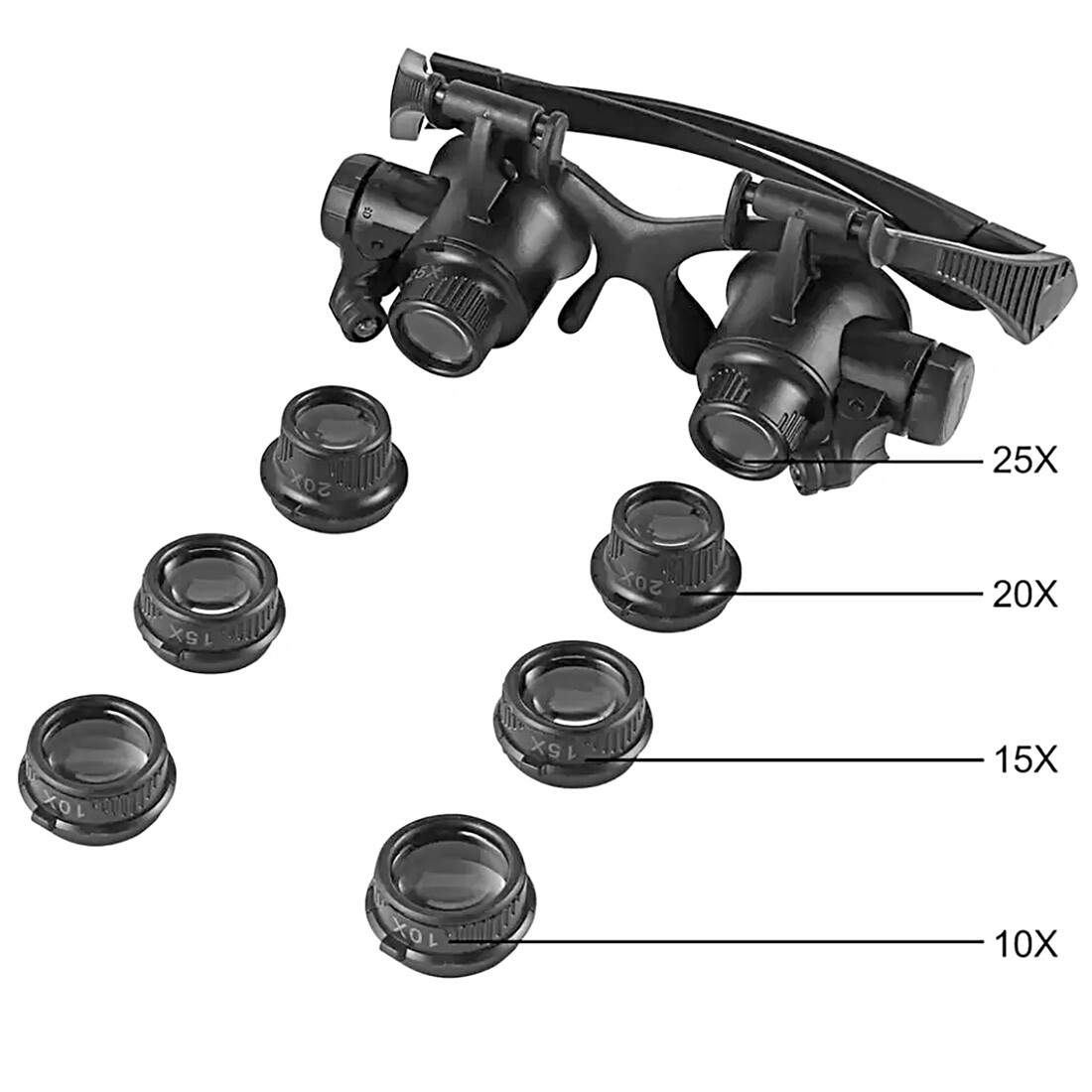 Double Eye Magnifier Loupe Glasses Hands Free With LED Light Magnifying Glasses