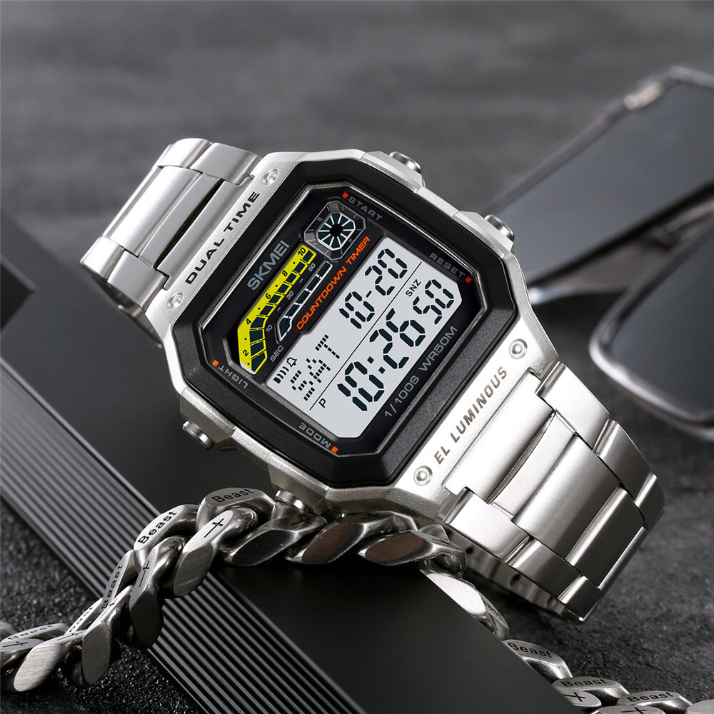 SKMEI Men Digital Watch Weekdate LED Wristwatch Male Steel Countdown Boy Watches
