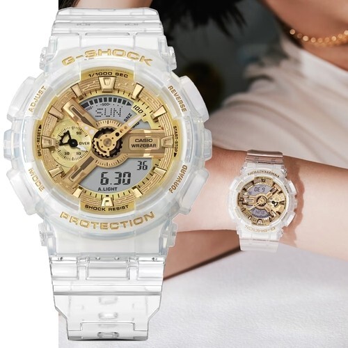 Casio G-Shock GMA-S110SG-7A Gold Tone Transparent Design Analog Digital Watch