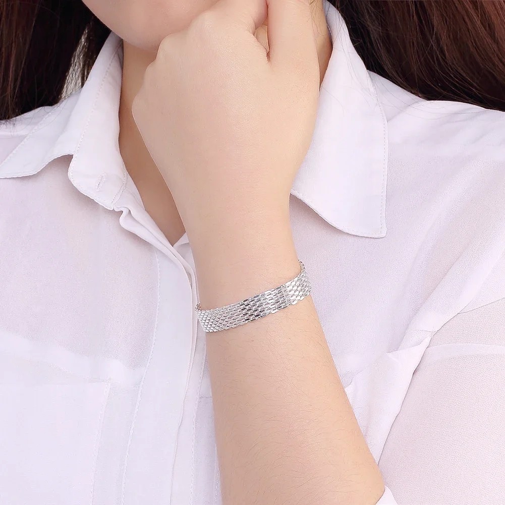 925 Sterling Silver Bracelet Women Weave Chain Wedding Party Gift Jewelry