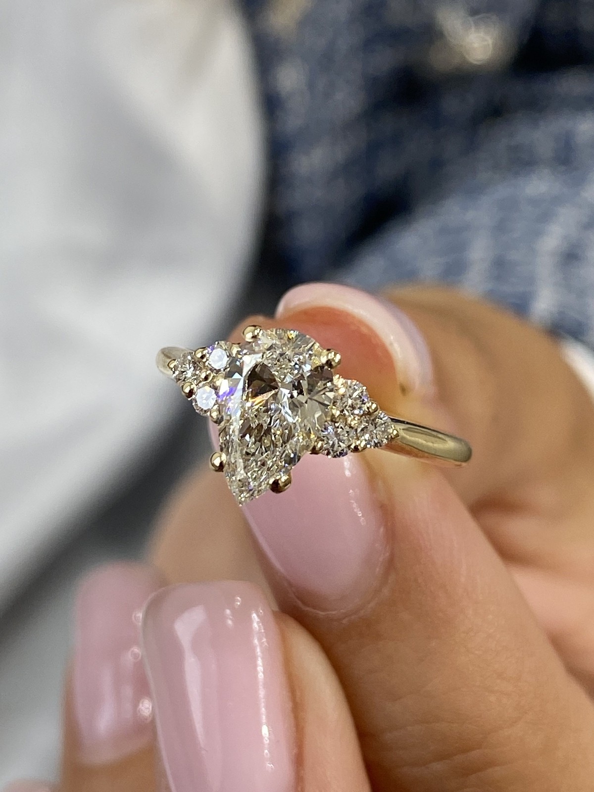 Proposal Ring Yellow Gold 1.2ct IGI Certified E/VVS2 Pear Lab Created Diamond