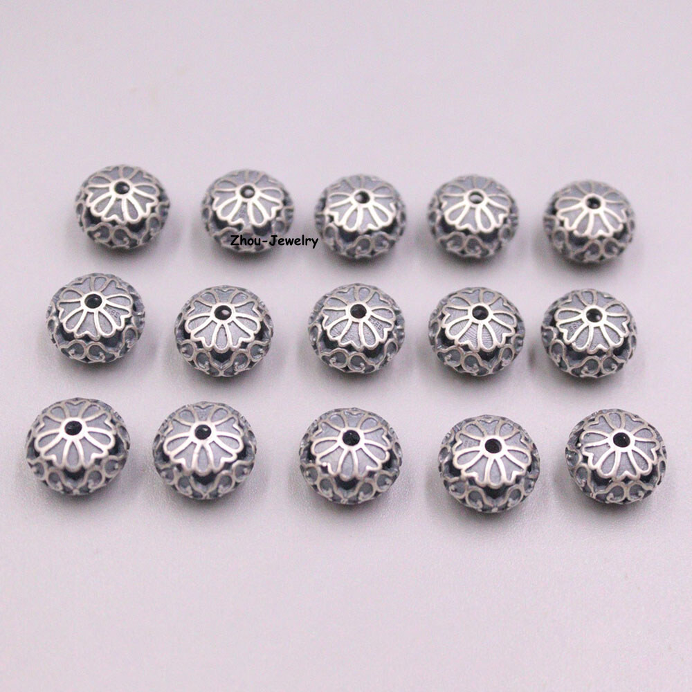 1PCS Pure S925 Sterling Silver Pendant Men Women Round Flower Bead Pendant 10mm