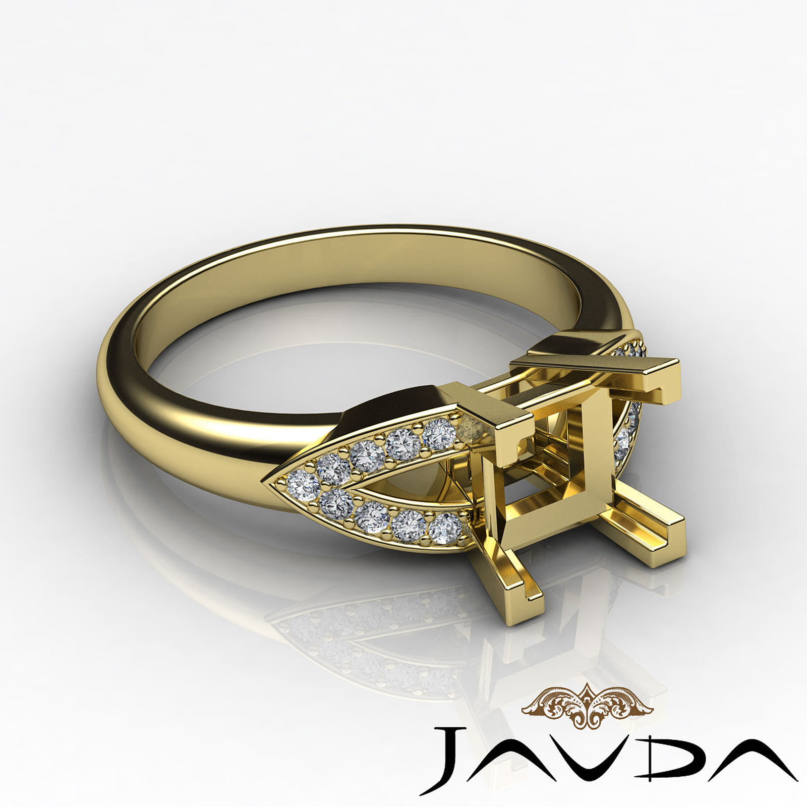 Classic Princess Semi Mount Diamond Wedding Promise Ring 18k Yellow Gold 0.25Ctw