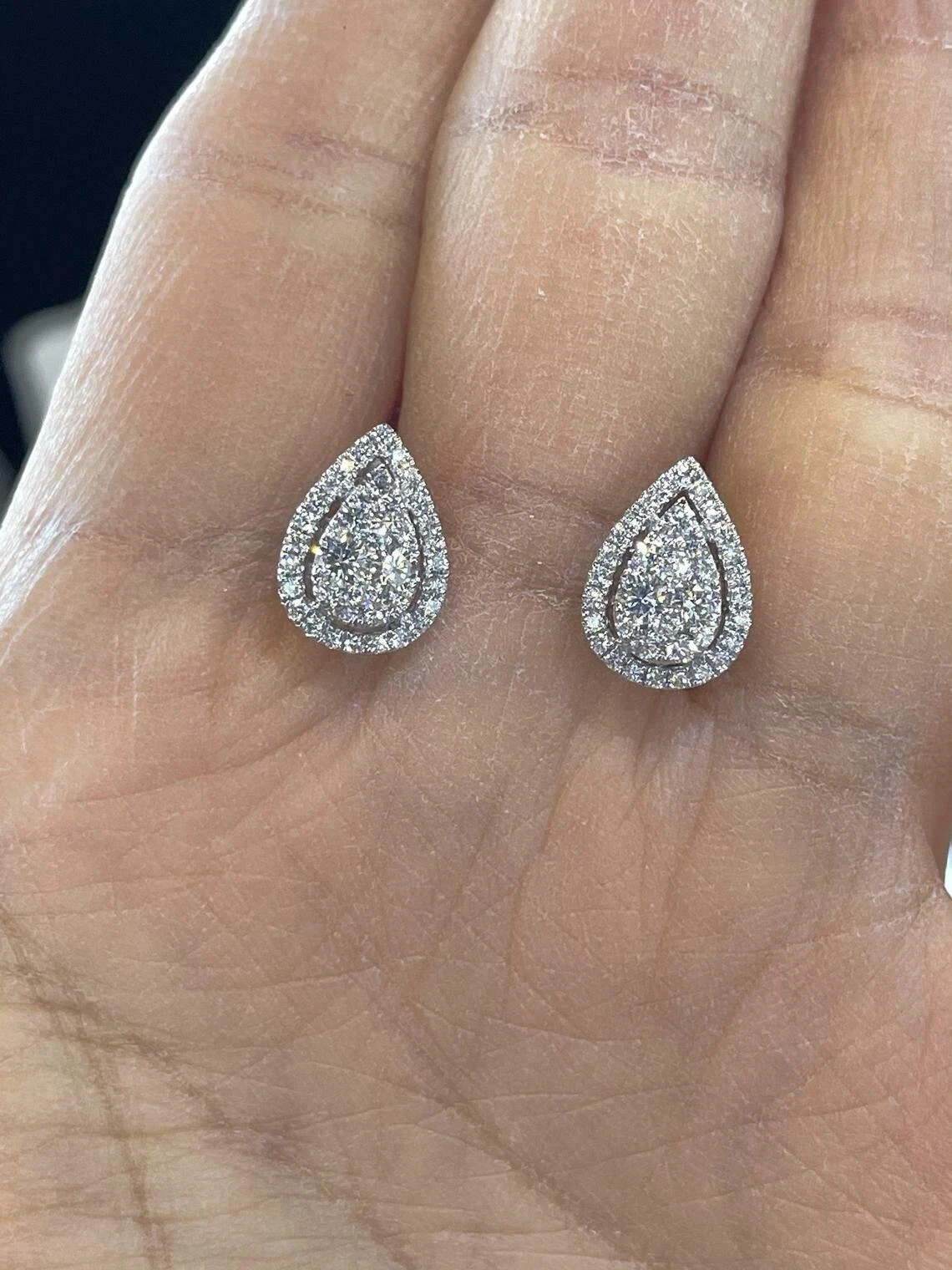 2Ct Round Cut Simulated Diamond Cluster Halo Stud Earrings 14K White Gold Plated