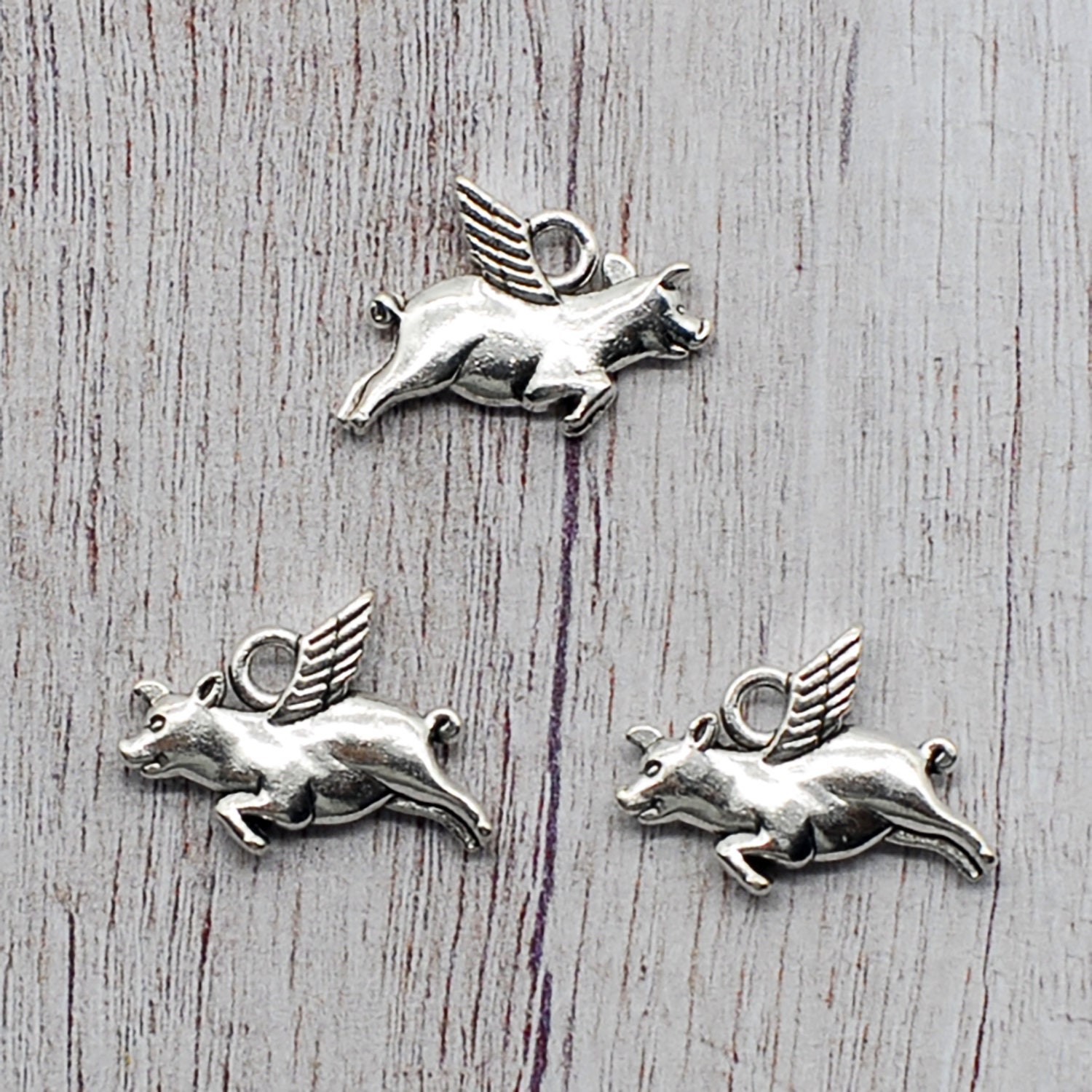20/50PCS Antique Silver Tone Flying PIG Charm Pendant 14X19mm JHS836-LY808