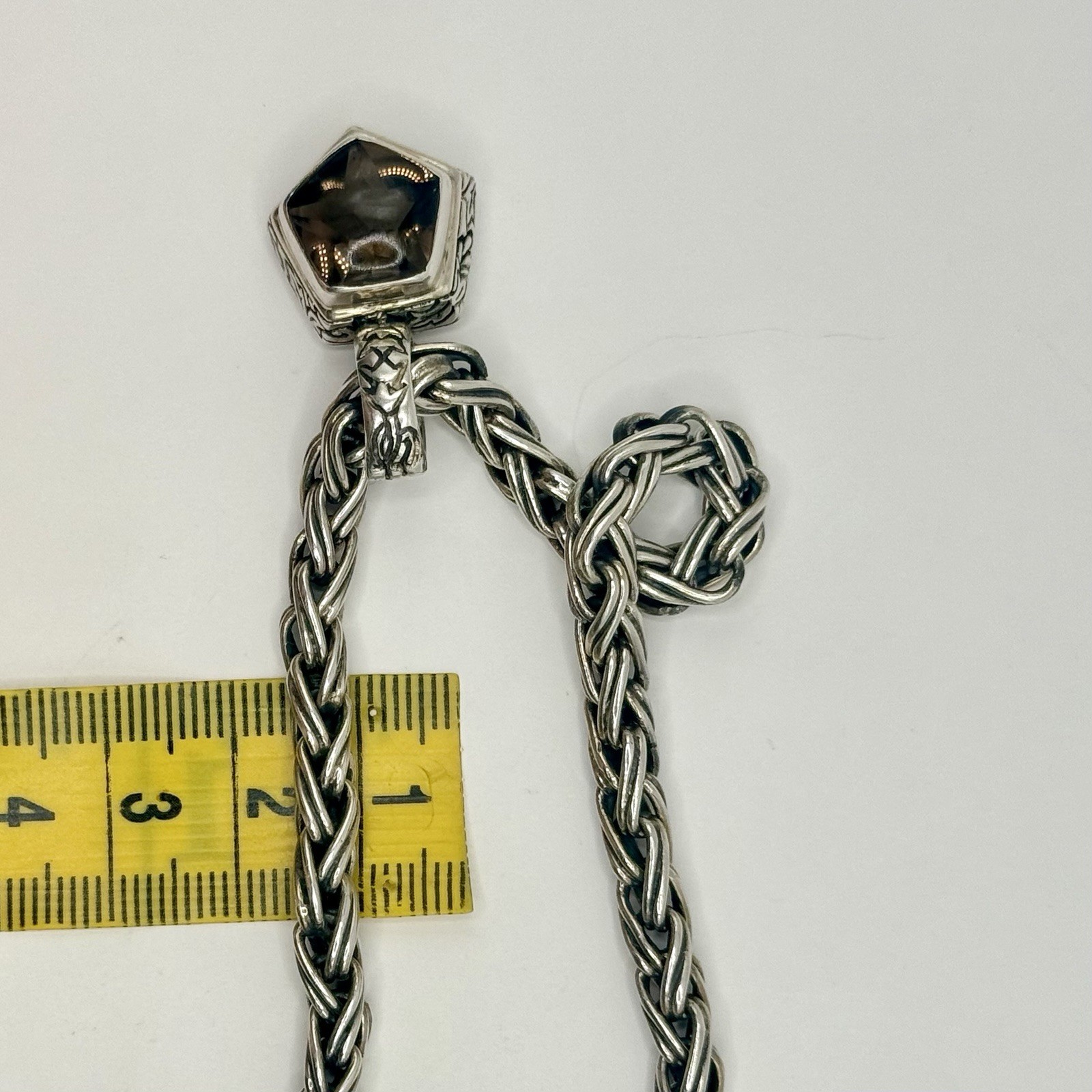 Fuzion 925 Sterling Silver Smoky Quartz Braided Chain Necklace 14” 50g Designer