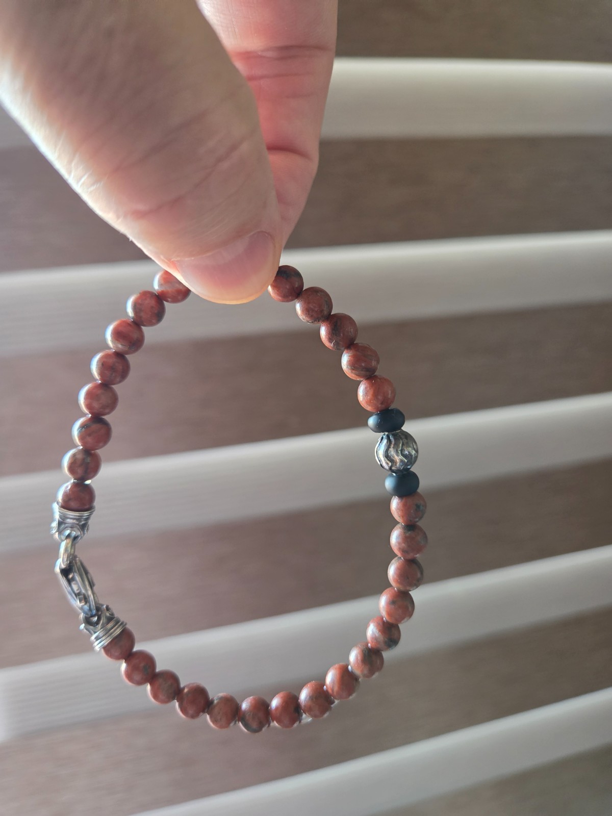 Henry Williams Beaded bracelet with Sterling silver and Red Sesame Jasper