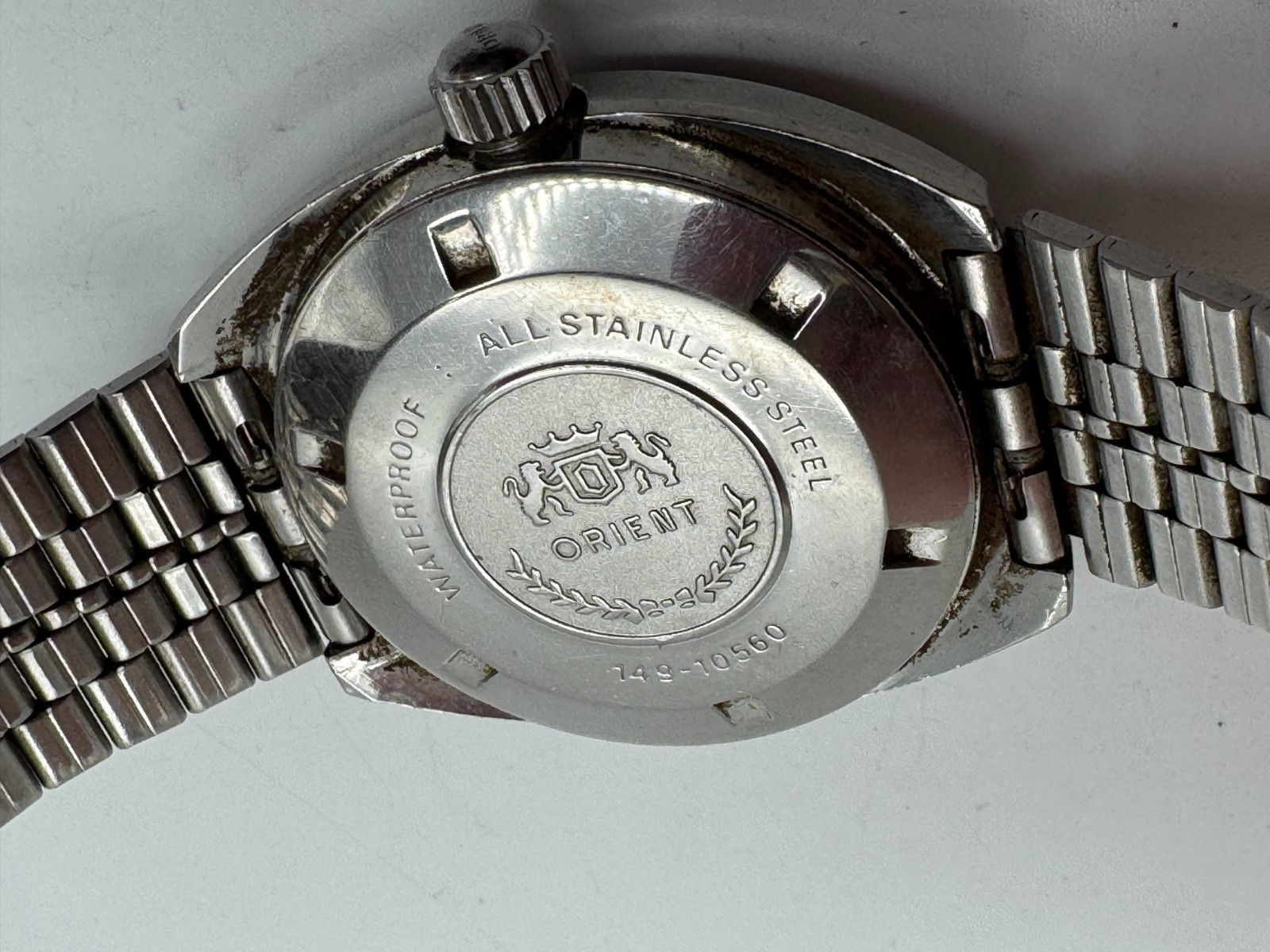 Vintage Men’s ORIENT Automatic 21 Jewels 149-10560 Silver Tone Day Date Watch