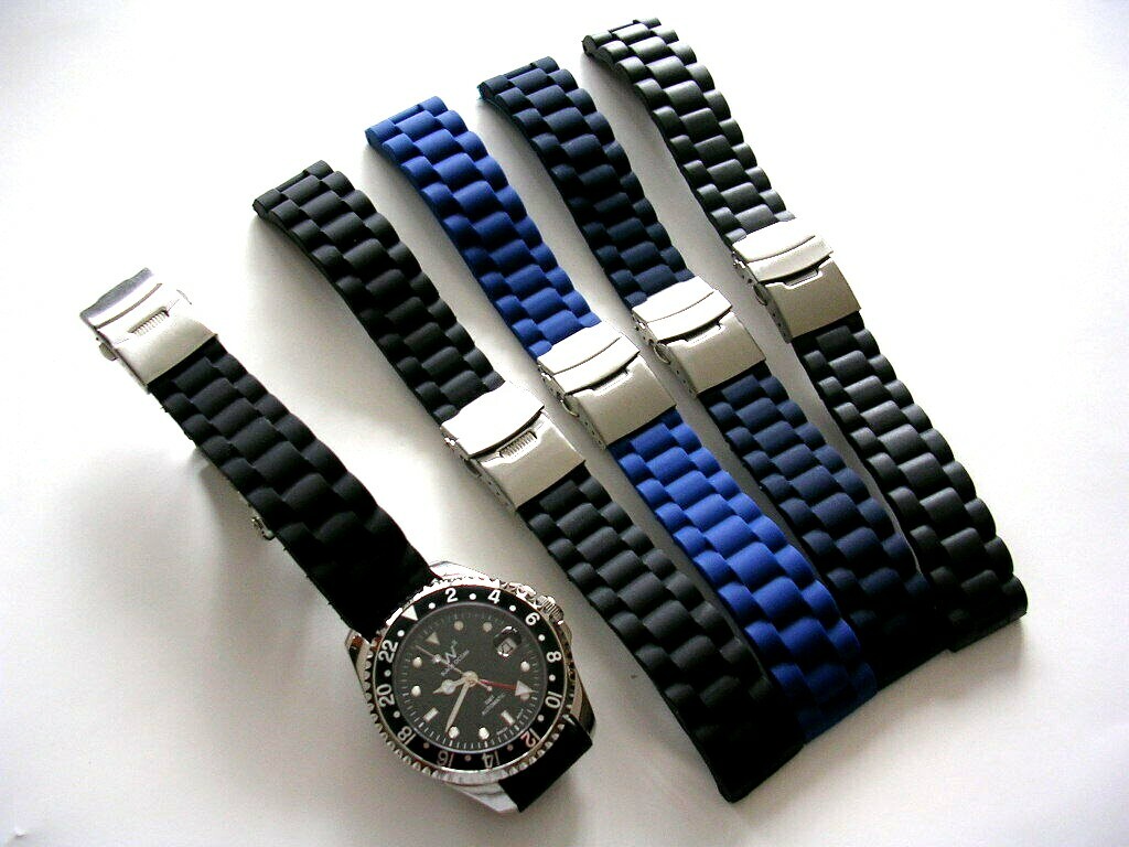 18 20 22 Silicon Rubber Link double lock Deployment Diver watch band Sport strap