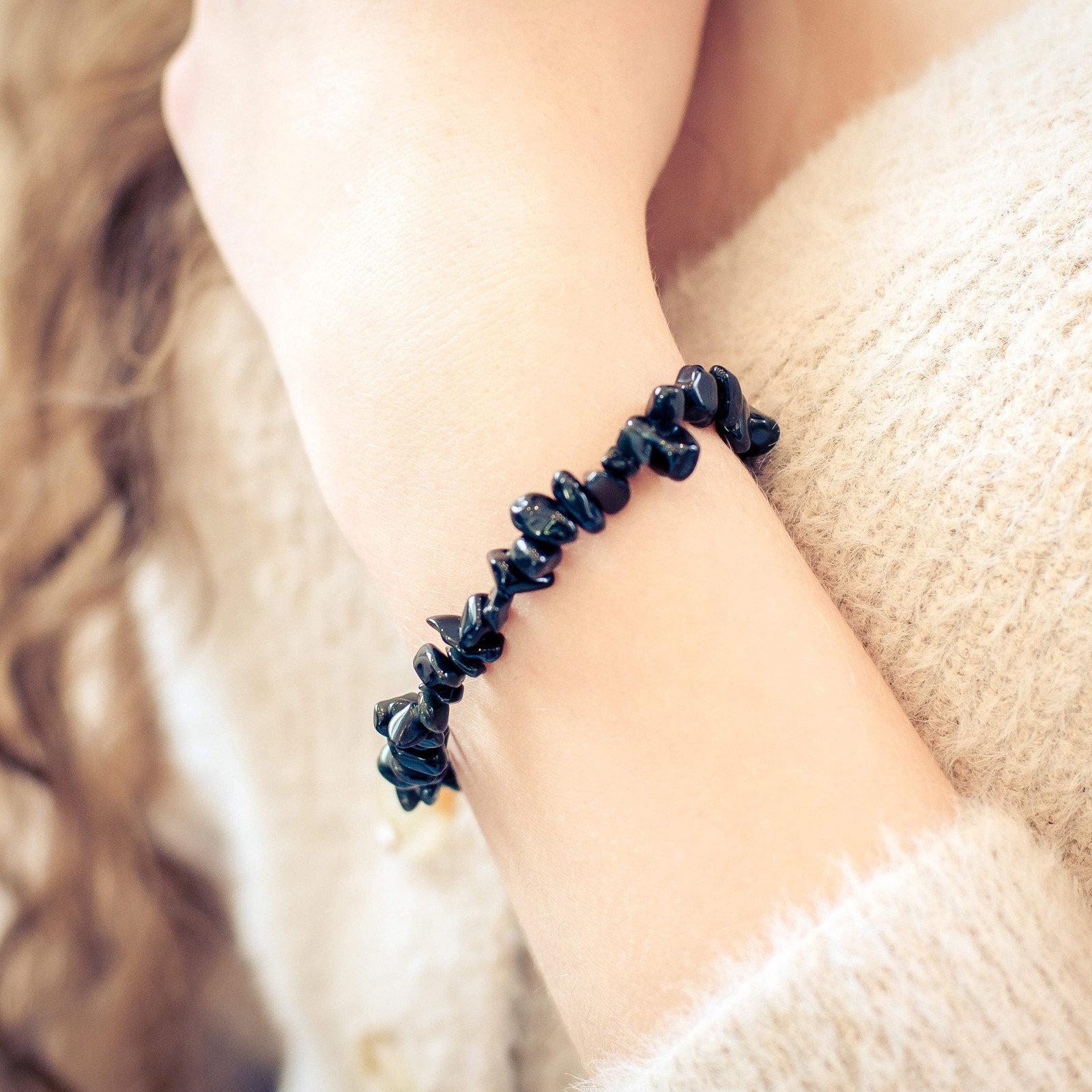 Black Tourmaline Schörl Sliver Bracelet Gemstone Bracelet Healing Stone