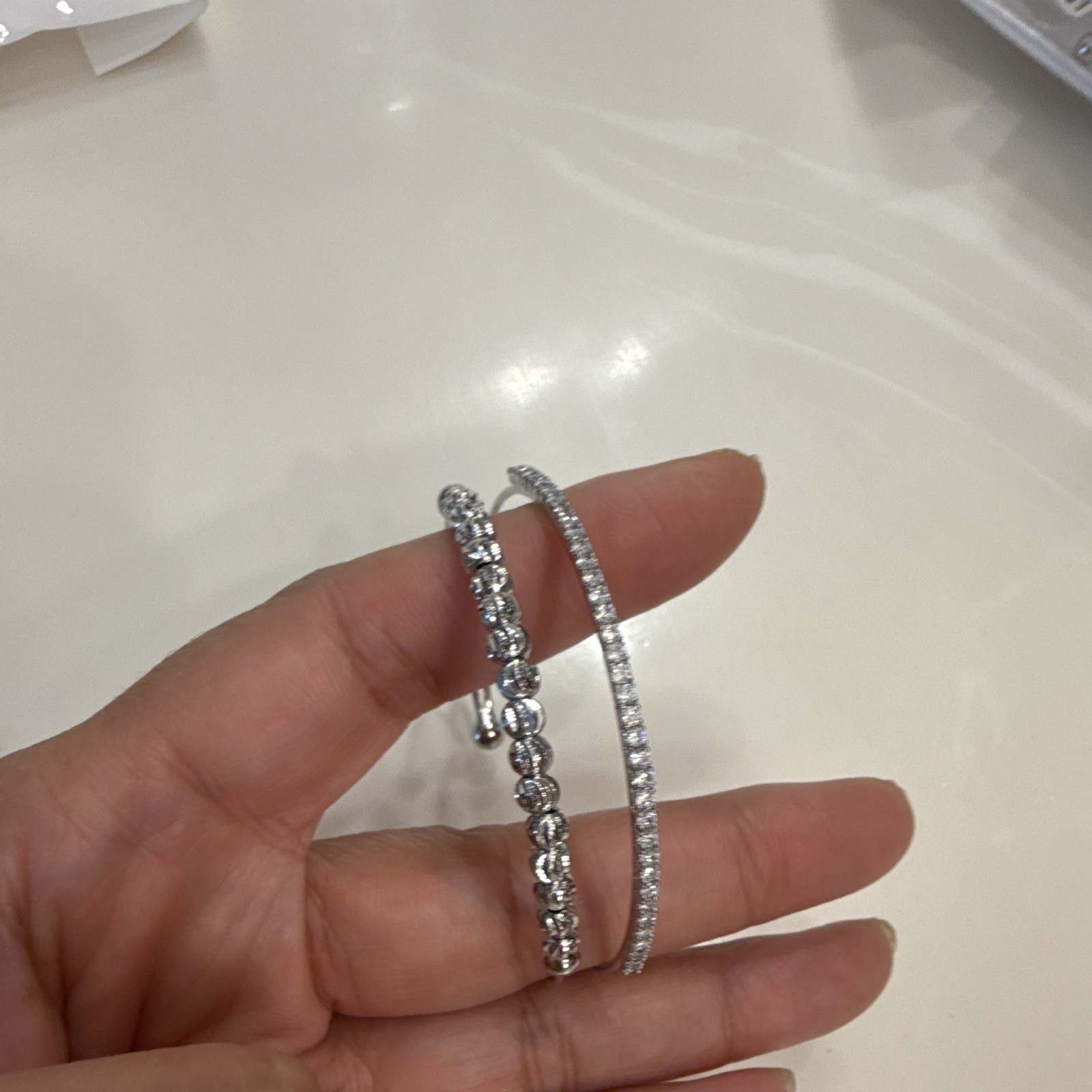 Silver Tone Open Cuff Bangle Bracelet, Clear Round Rhinestones, Prong Set