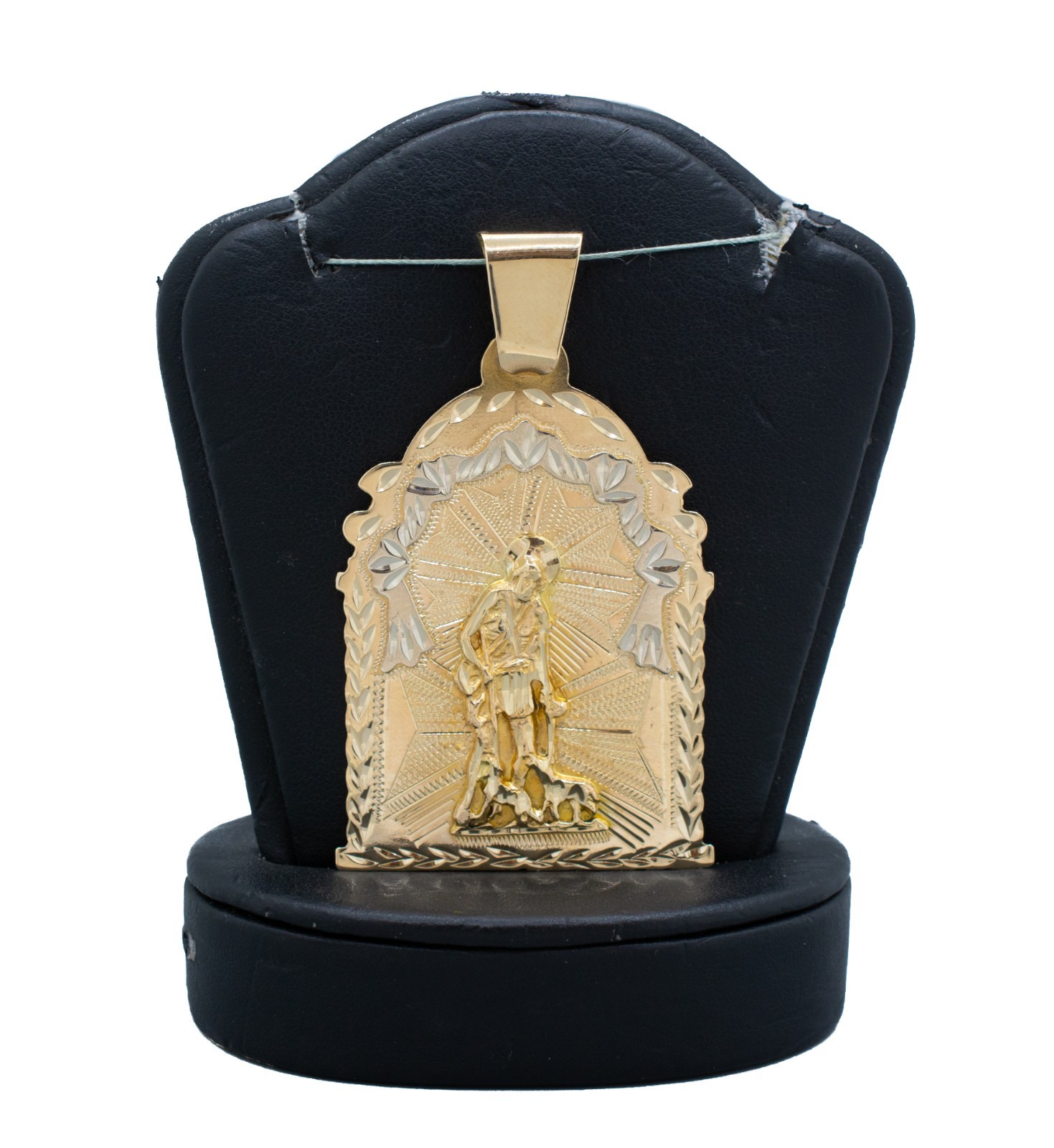 (MA4) 14k Two Tone Gold Saint Lazaro Pendant 16 Grams 2-3/4″x1-5/8″