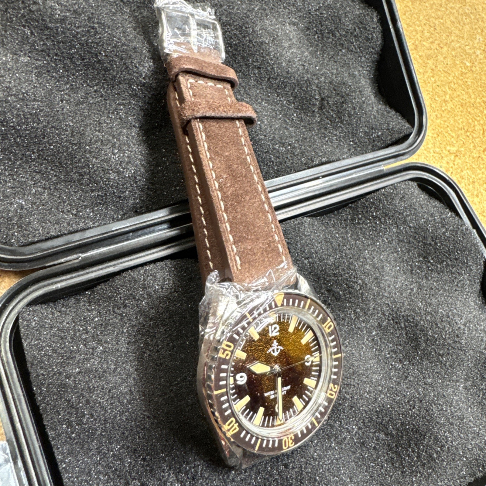 Heimdallr Men’s Diver Watch Brown Dial 200M Leather Strap New