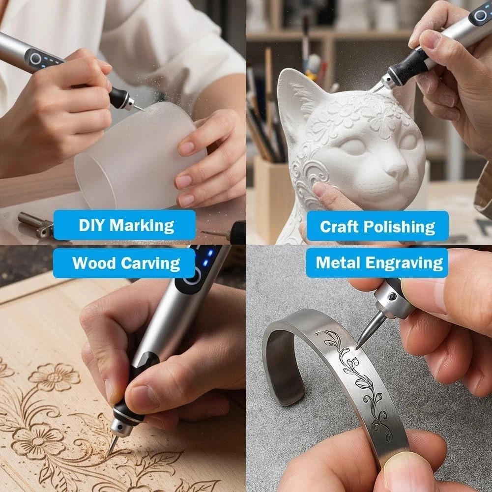 USB Rechargeable Cordless Engraving Pen with 35 Bits for Precision Crafting