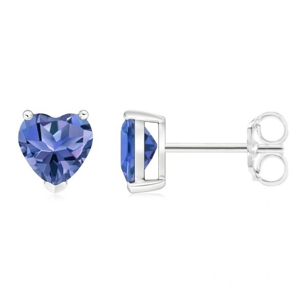 2PK Tanzanite Cubic Zirconia Heart CZ Tennis Bracelet And Studs Earrings