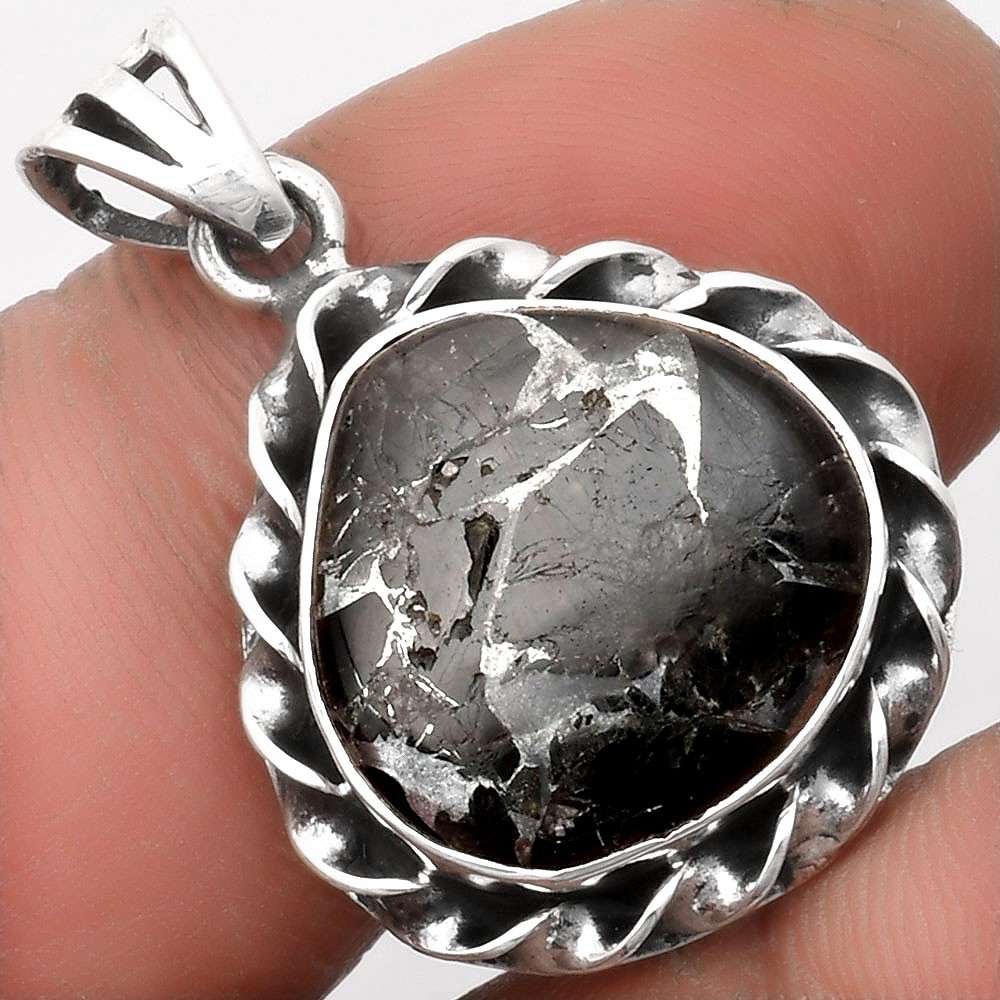 Natural Obsidian And Zinc 925 Sterling Silver Pendant Jewelry P-1081