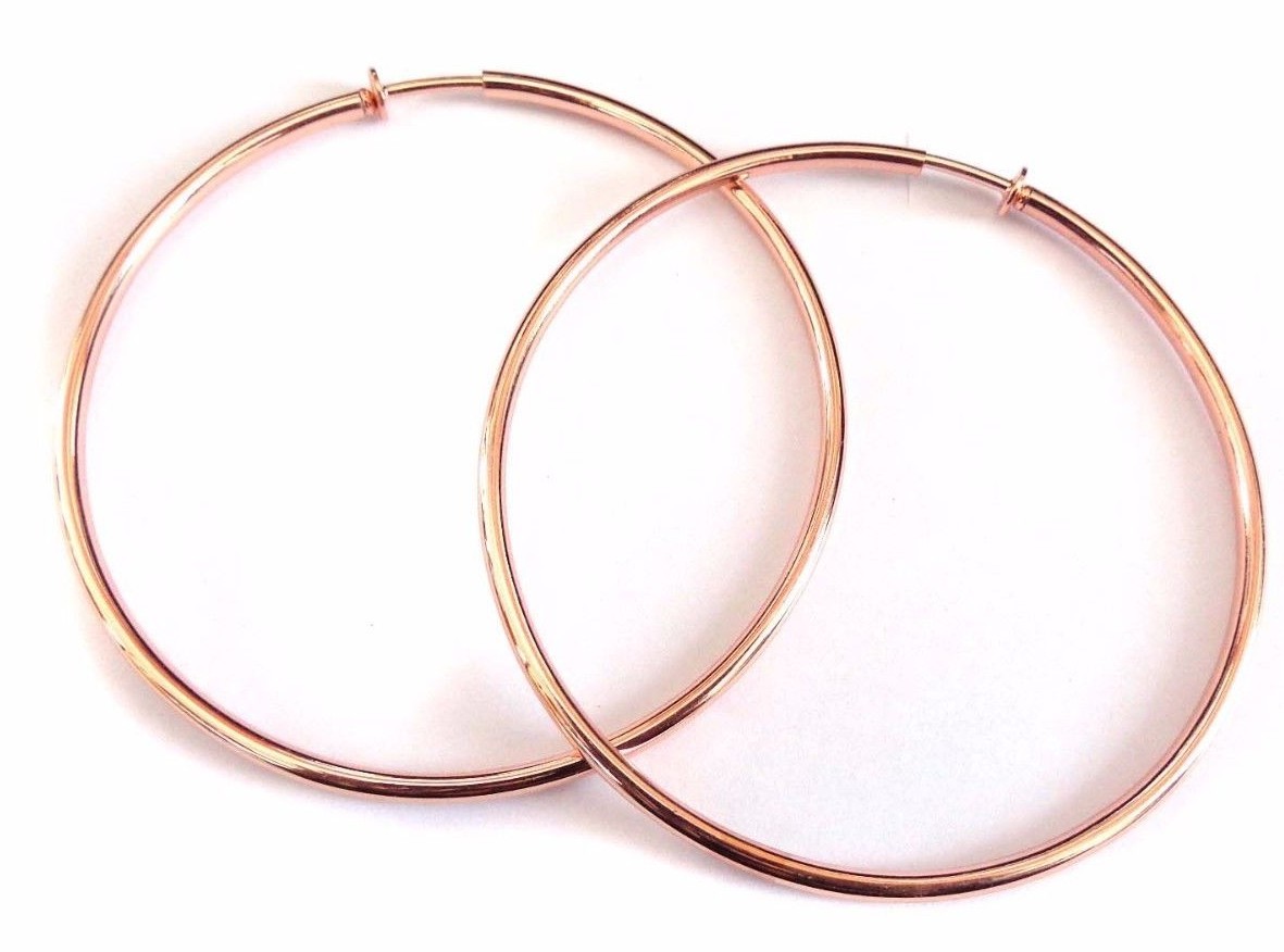 CLIP-ON EARRINGS SOLID PLATED ROSE GOLD HYPO-ALLERGENIC 3 INCH HOOPS