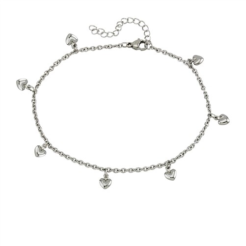 Stainless Steel Anklet with dangling hearts 9.5 inches with 2 in extender