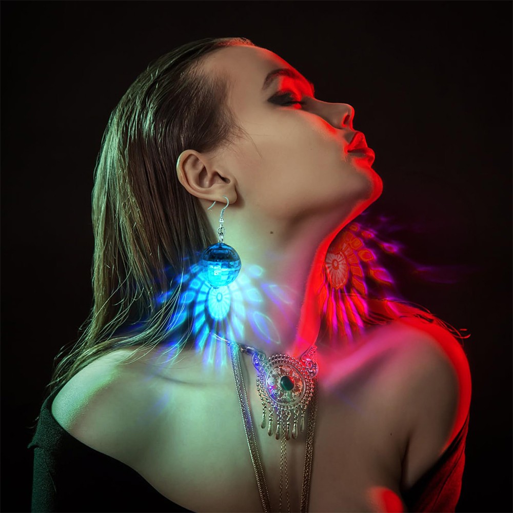 Disco Ball Earrings LED Rechargeable Women Light Up Party Gift 16 Lighting Modes