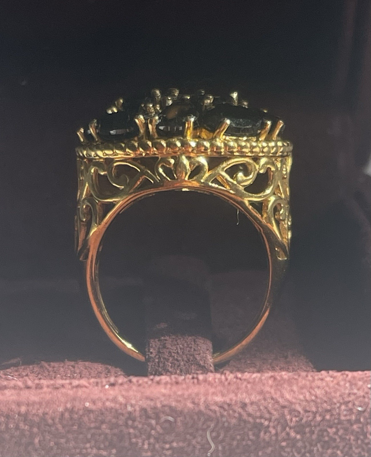 Gorgeous Karis STS Gold Plated Black Onyx Stones Cocktail Ring Size 5.5-6