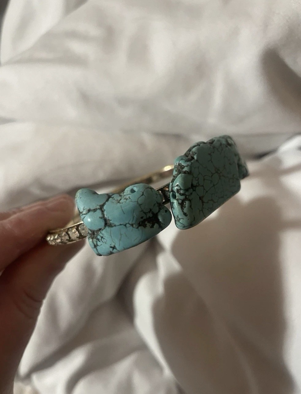 Handmade Natural Turquoise & Rhinestones jewel bangle 57mm Inner Diameter