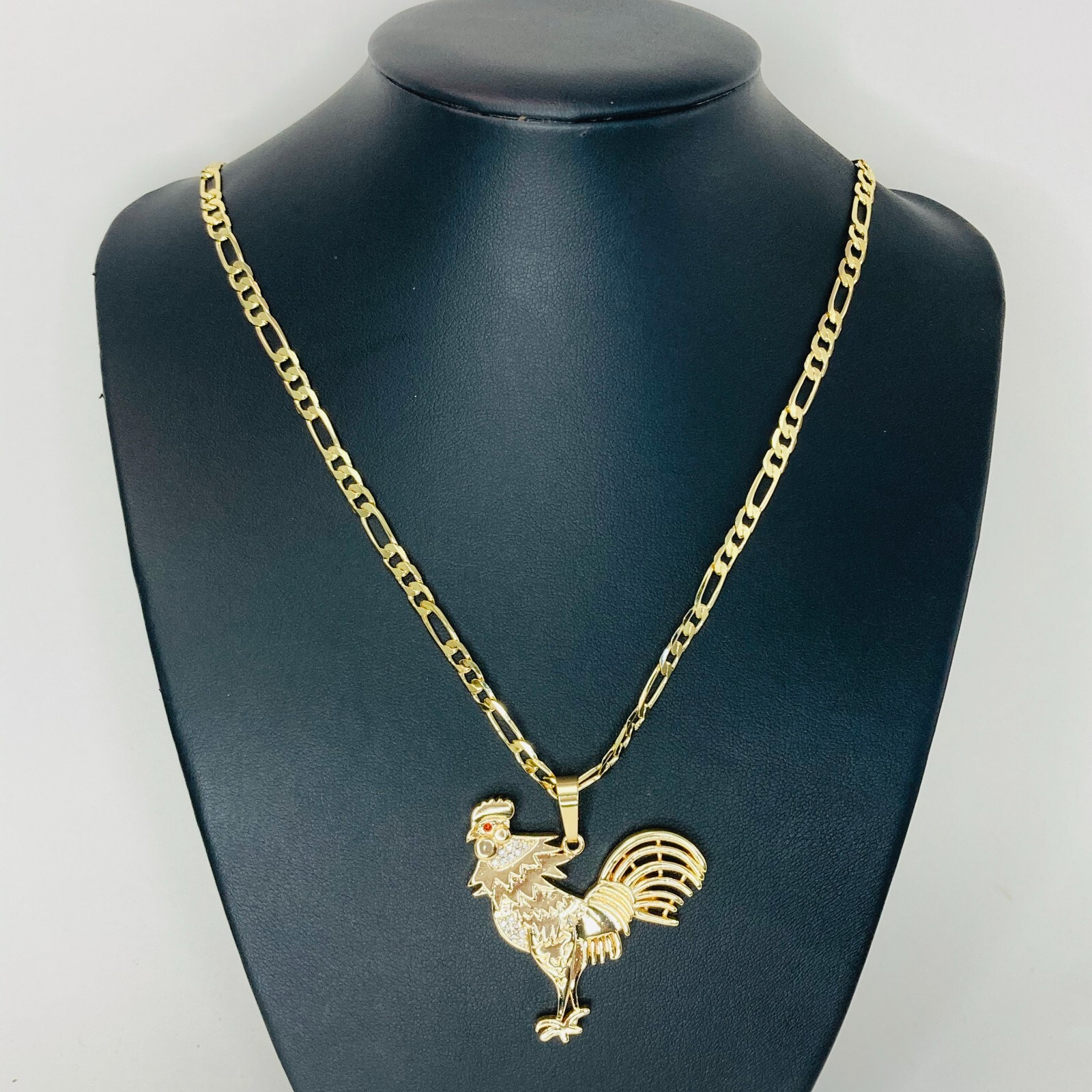 14k Gold Plated Rooster Necklace Figaro, Rope,Cuban Chain 24″ Collar Gallo