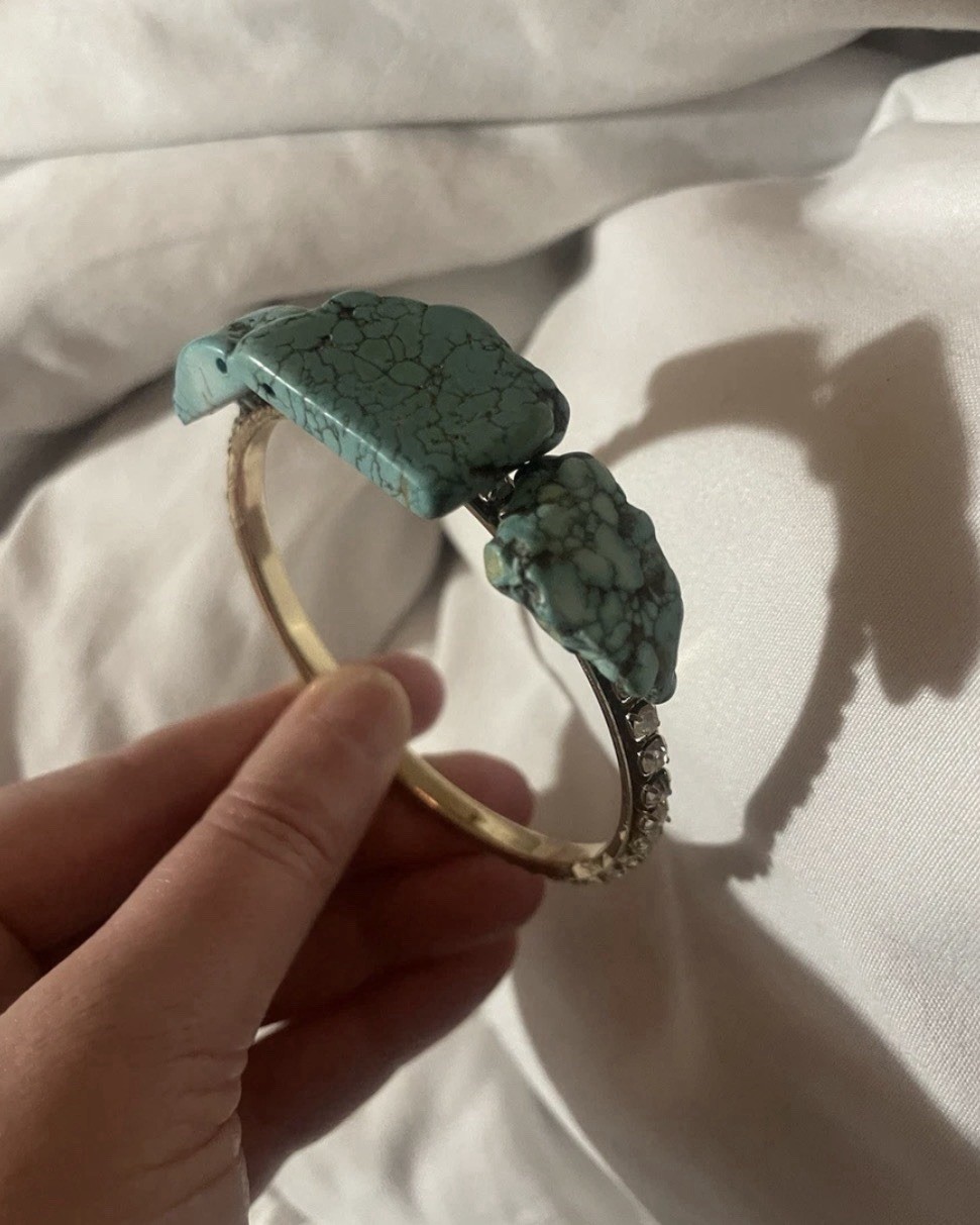 Handmade Natural Turquoise & Rhinestones jewel bangle 57mm Inner Diameter
