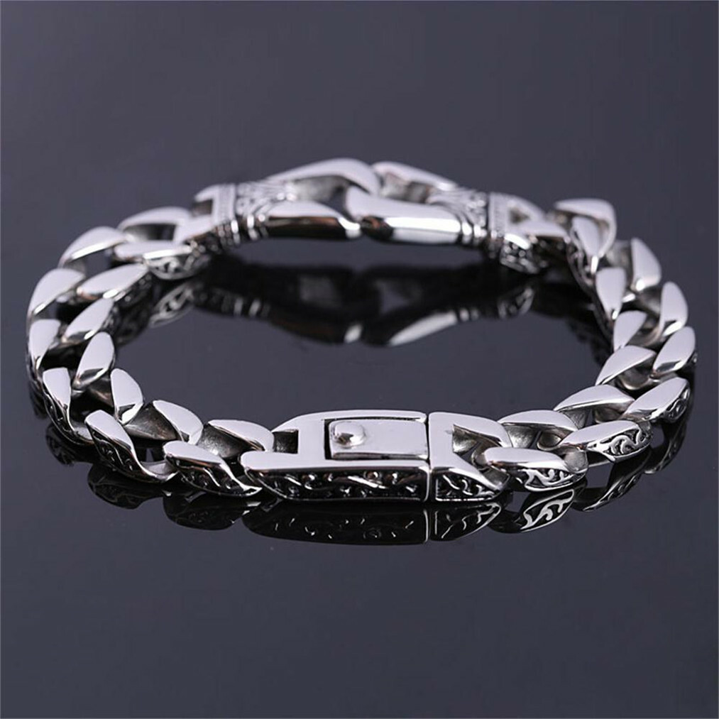 Mens Heavy Sturdy Stainless Steel Motorcycle Biker Chain Bracelet Wristband Gift