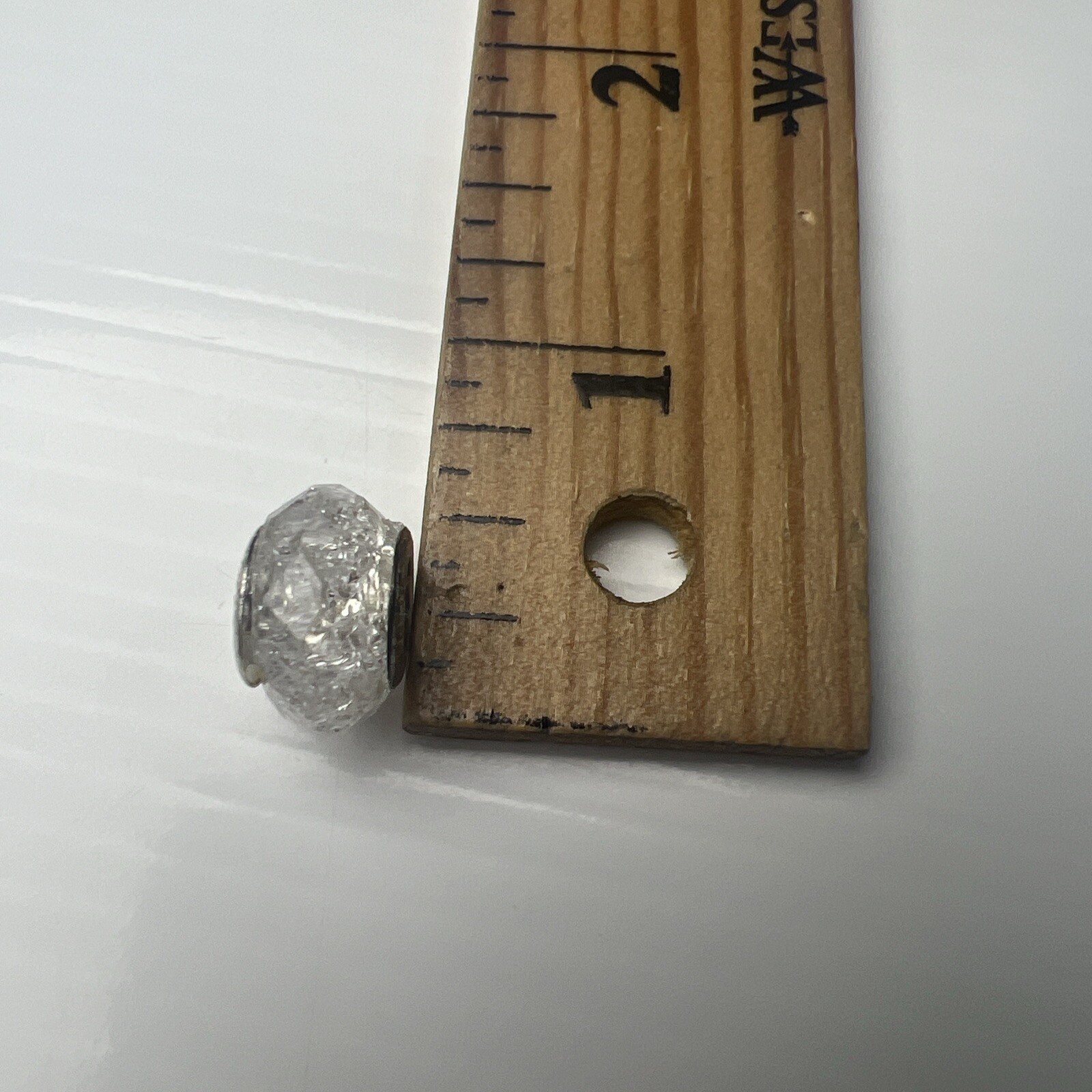 925 Sterling Silver Retro Slide Charm Murano Glass Bubble Bead Cracked Ice Clear