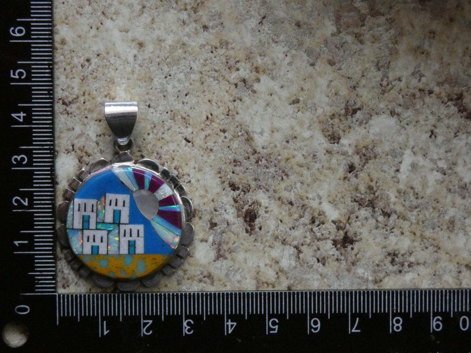 Southwestern Old Pueblo Gemstone Mix Sterling Silver Aluminum Alloy Pendant AT7
