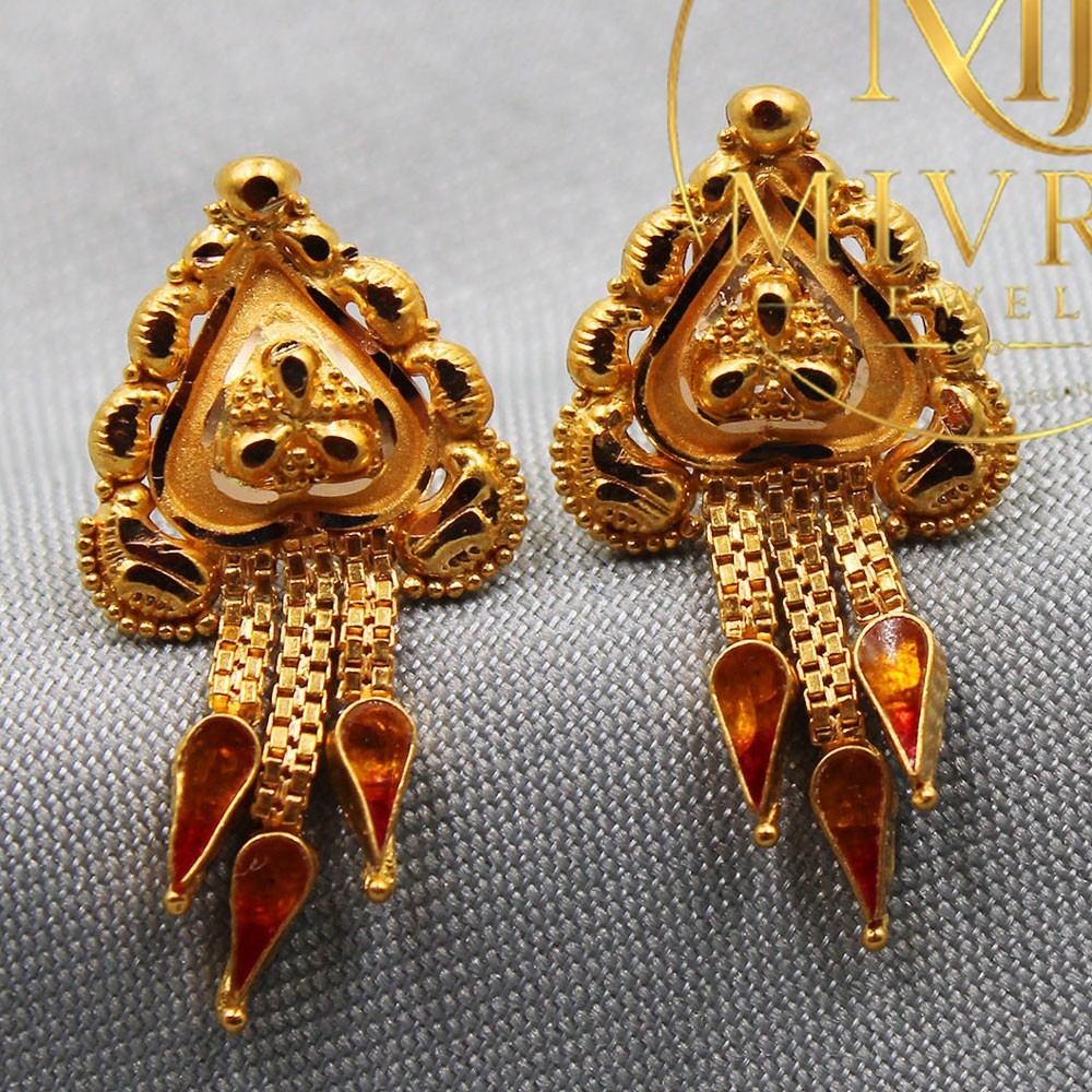 22K Seal Eye-Catching Gold Stud Earrings 2.1cm Luxury Fine Jewelry 2.87g