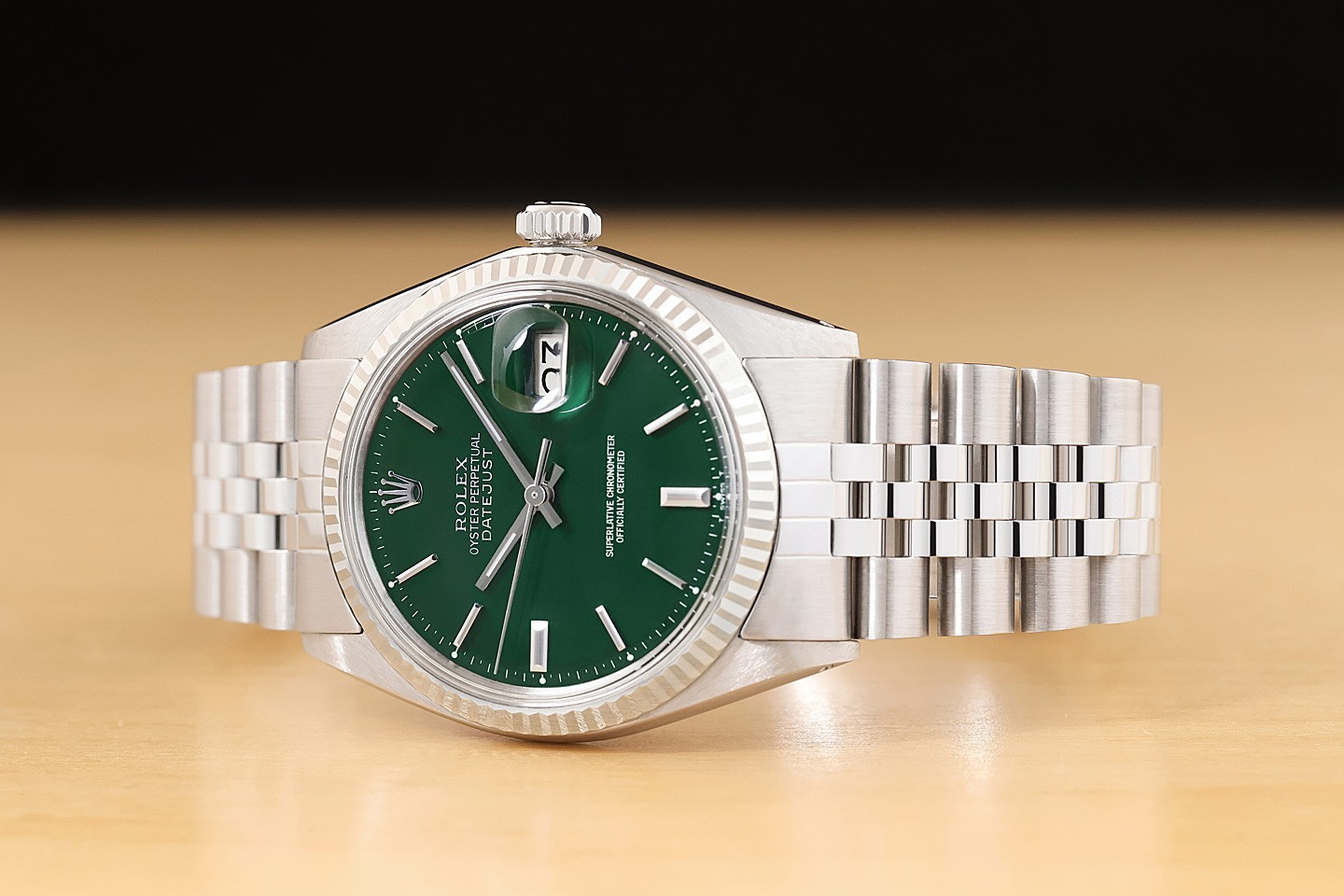 ROLEX MENS DATEJUST GREEN DIAL 18K WHITE GOLD STEEL WATCH w/ JUBILEE BRACELET