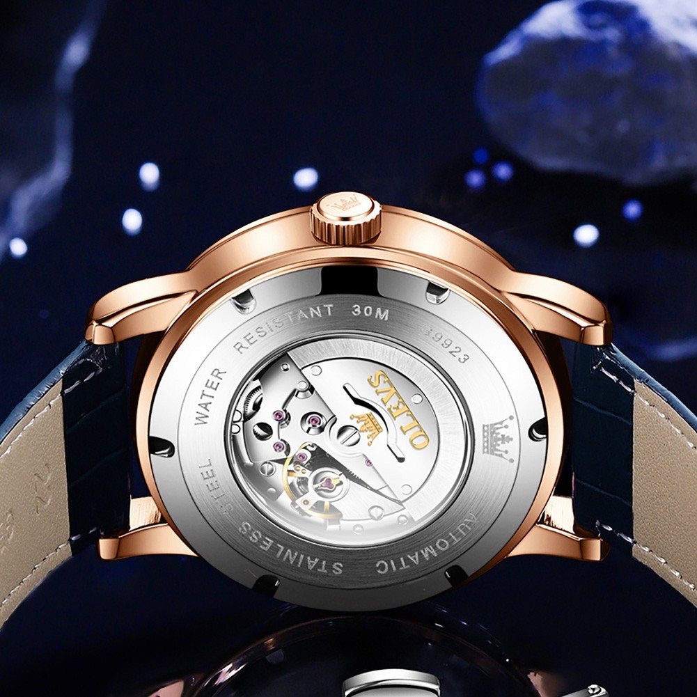 OLEVS 9923 Multi-functiom Starry Sky Rotation Dial Business Mechanical Watch`