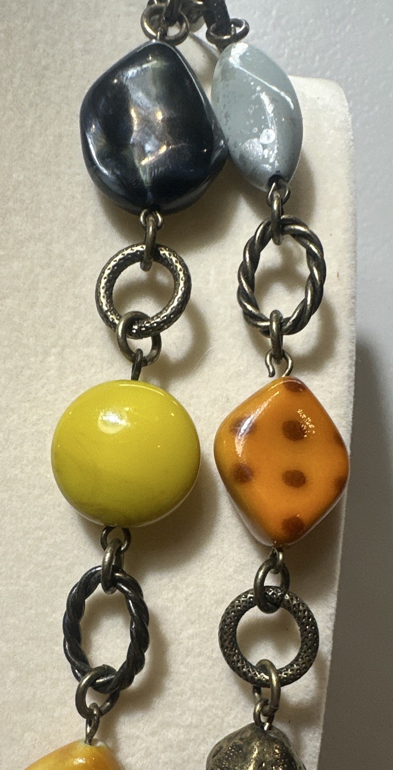 Premier Multicolor Bead & Stone Gold Tone Link Necklace Lobster Clasp Adjustable