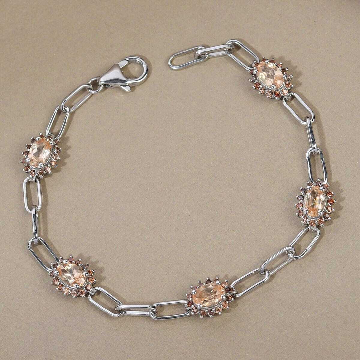 AWESOME!! 3.85ctw Ceylon Imperial Garnet & Zircon Bracelet Platinum Plated 8.0″