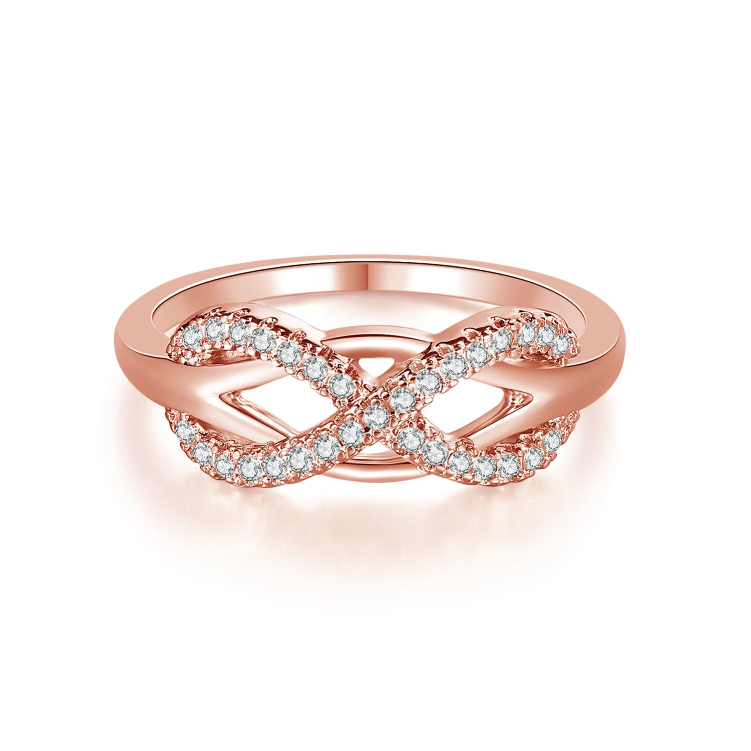 Wedding Band Ring Infinity Heart Love Zircon Tension Mount Women Jewelry