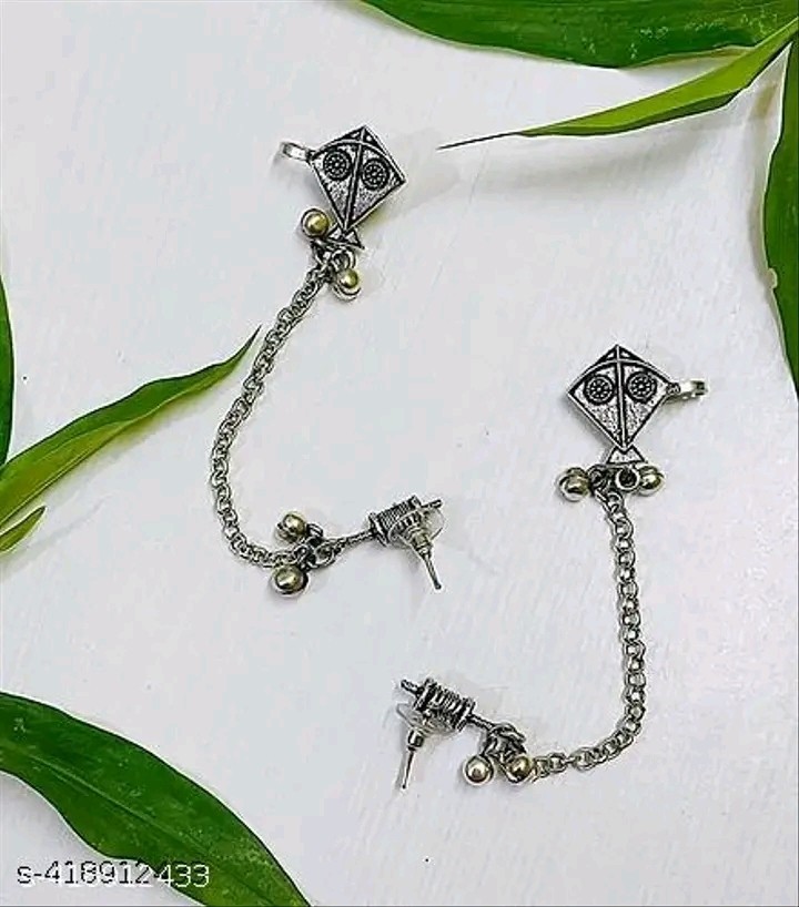 Kite Design Silver Earring With Chain For Her Wear Bollywood Style Jewellery