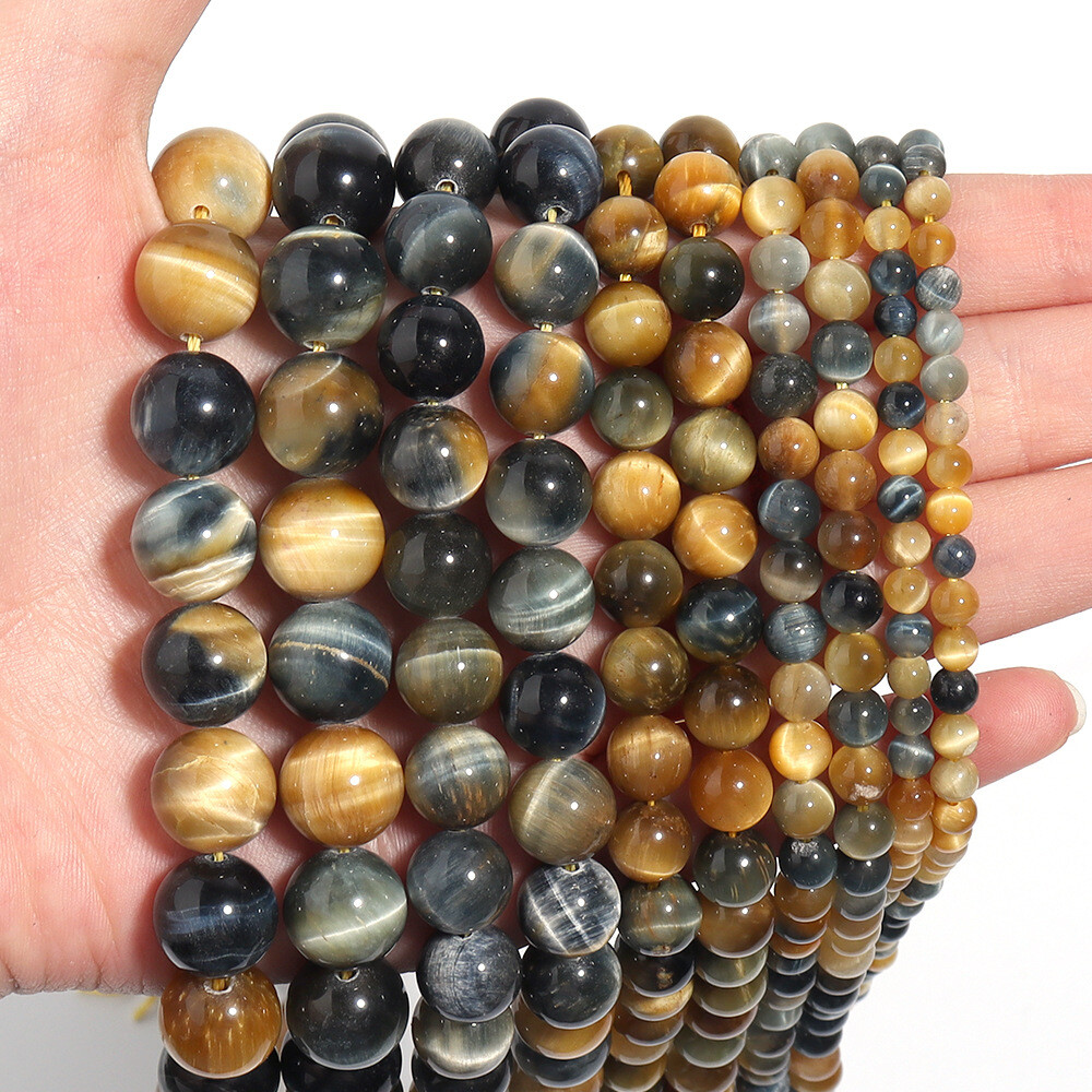 Natural Tiger’s Eye Gemstone Smooth Round Loose Beads for DIY Bracelet Necklace