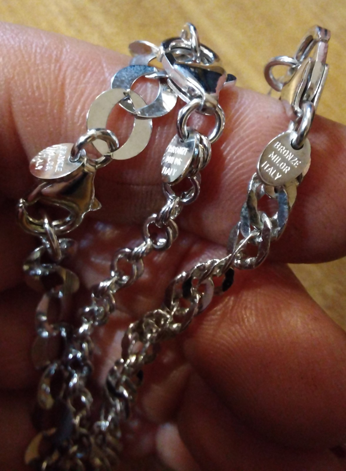 3 BRONZE MILOR Chain Necklace LOT 20″ ITALY SHINY Silver Signd Diff link Jewelry