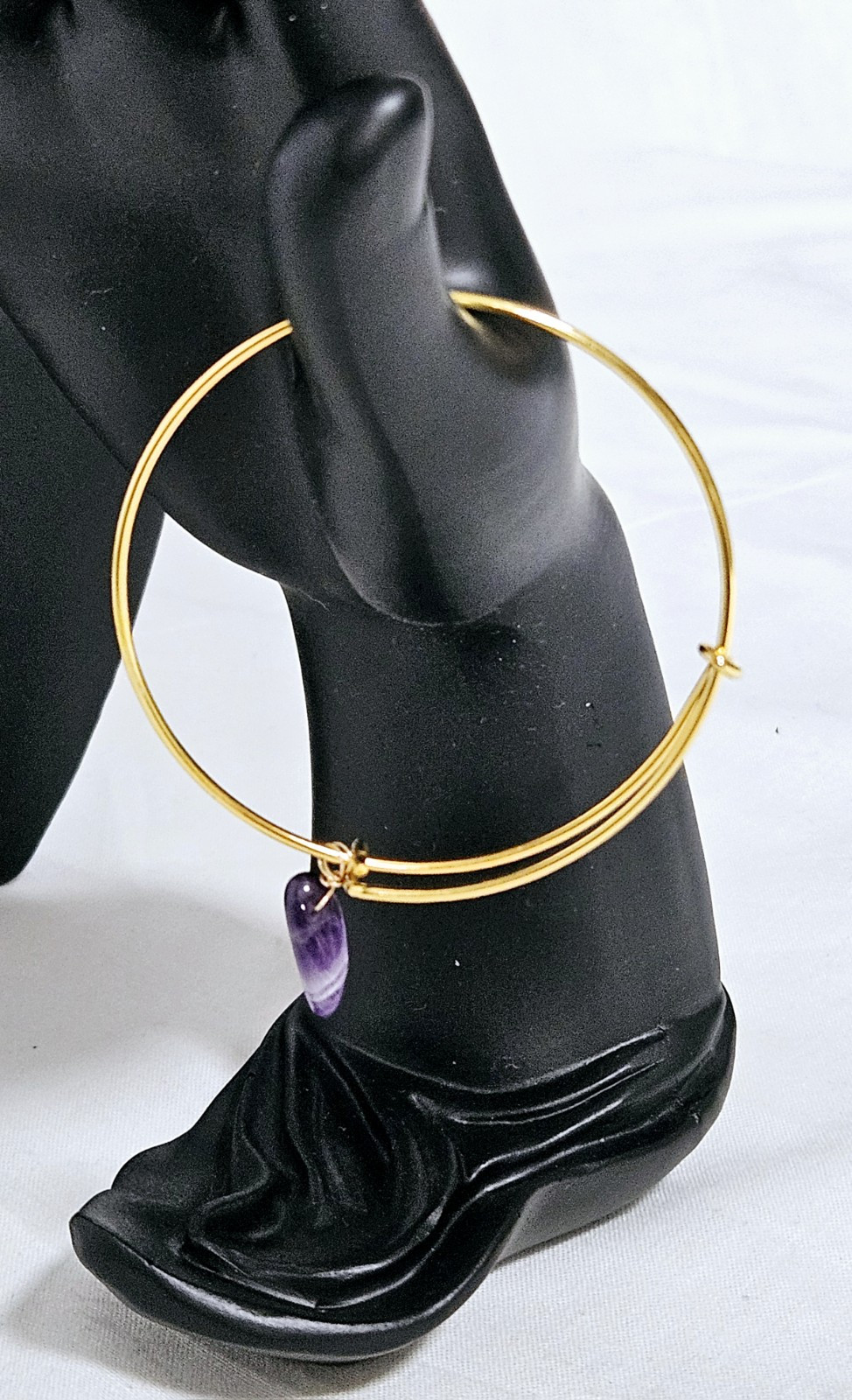 Gold Tone Bangle Bracelet Purple Stone Dangle Charm J1-3372