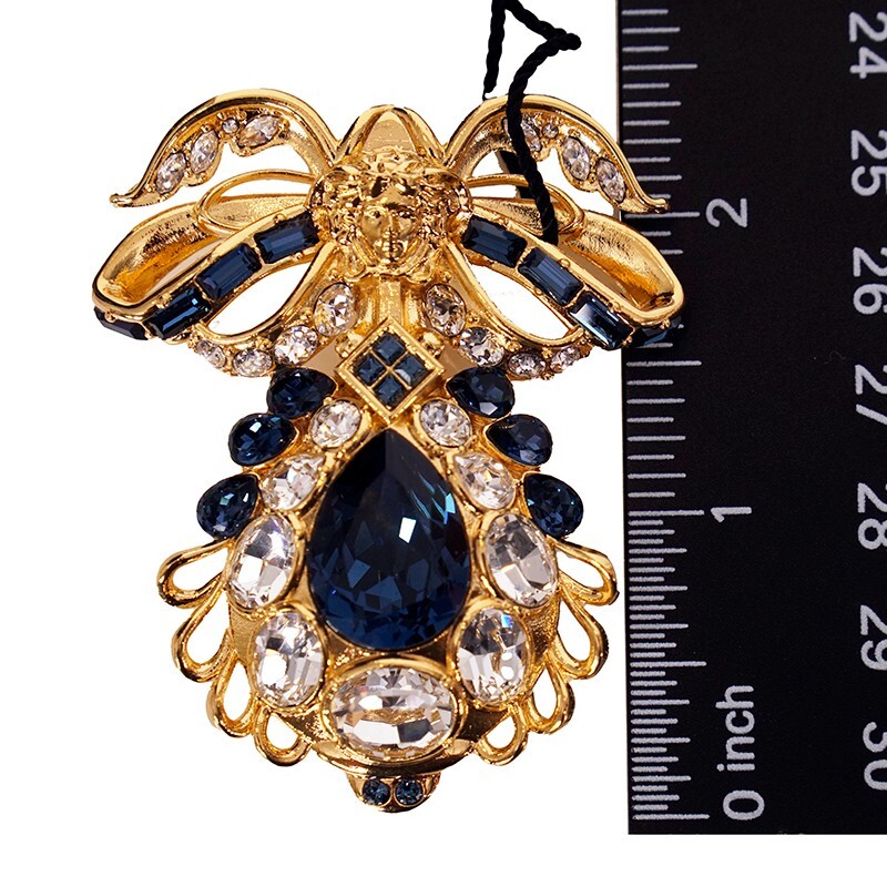 NEW $1,100 VERSACE Blue White Crystal Embellished MEDUSA LOGO BOW Large BROOCH
