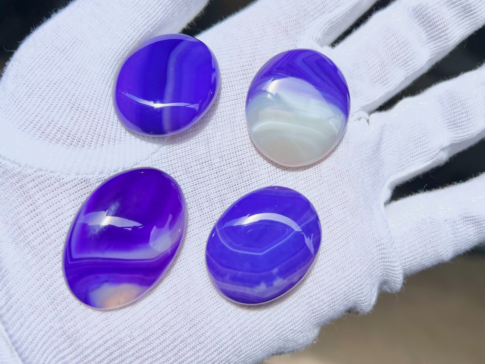 Blue Chalcedony Gemstone (4 Pieces) Cabochon Smooth Oval Shape Jewelry Making