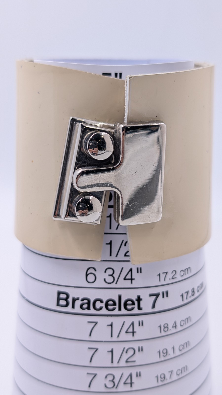 YOCHI NY Cream Beige Leather Silver Snap Clasp Wide 2” Bracelet 5.5” or 6”