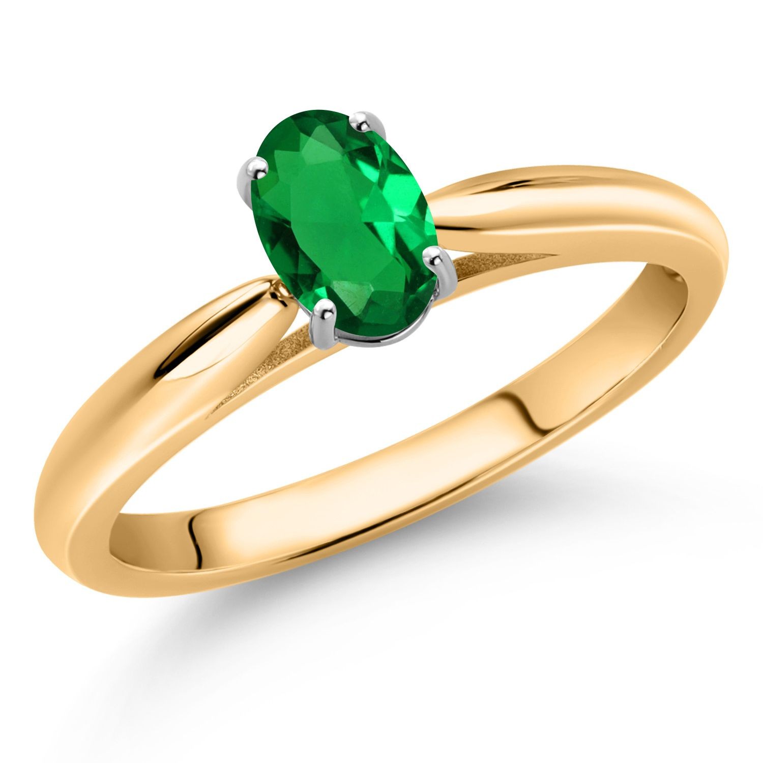 0.40 Ct Green Nano Emerald 10K Yellow and White Gold Solitaire Engagement Ring